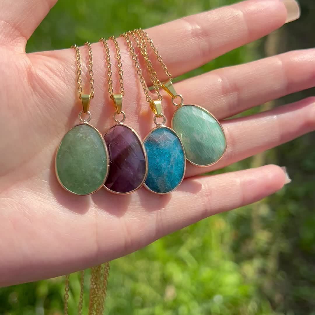 Vintage Boho Natural Stone Pendant Necklace French Jewelry